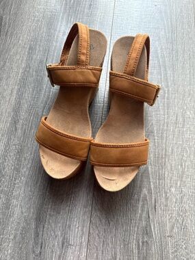 Qupid Tan Suede Wedge Sandals with Ankle Strap